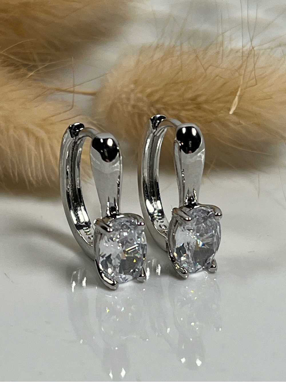 Rhodium Overlay Prong Set Cubic Zirconia Lever Back Earrings